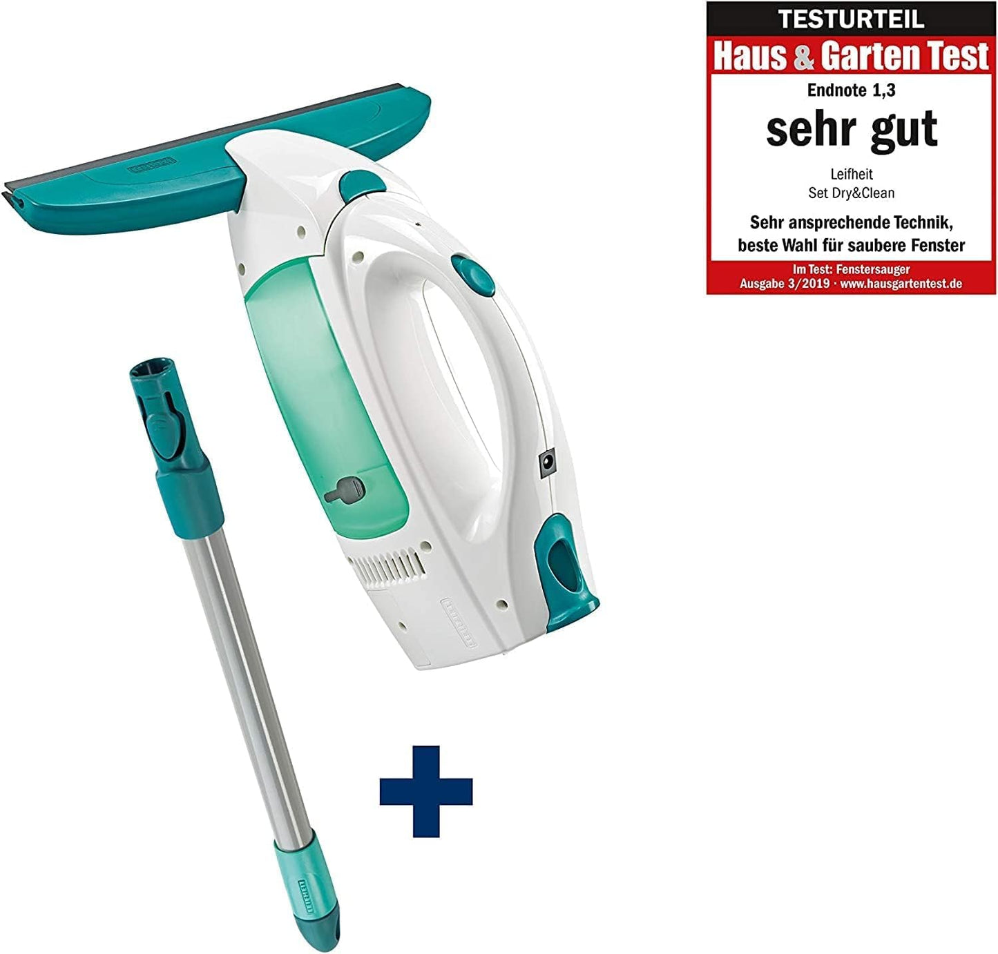 Leifheit window vacuum set Dry and Clean with handle for 360° streak-free cleaning, window cleaner can be used for up to 38 minutes, window cleaner with automatic stand-by and click system - 51001