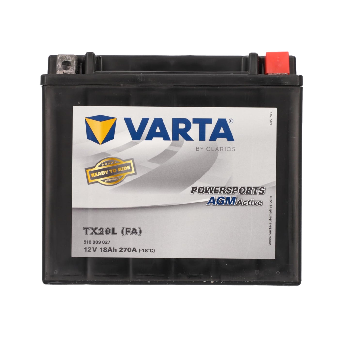 VARTA motorcycle battery 18 Ah / 270 A Powersports Active AGM - long service life, pre-charged, maintenance-free, suitable for motorcycles, scooters, quads, jet skis and snowmobiles, black - 518909027A512