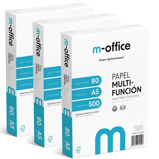 A5 Paper 80g 3 Pack of 500 Sheets Multifunction Paper for Inkjet and Laser Printers A5 Sheets 148 x 210mm Ideal for Office and Home m-office (1500 Sheets) - COM0593