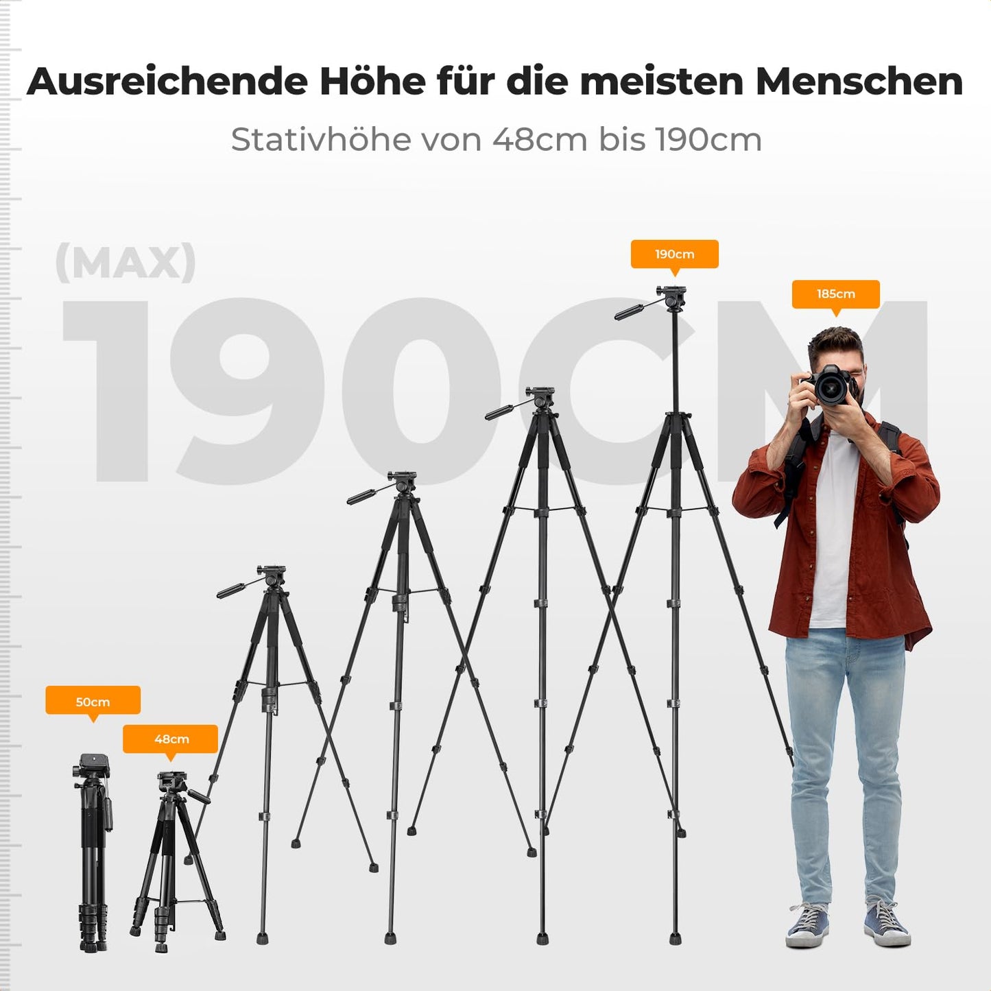K&F CONCEPT aluminum camera tripod, 190cm lightweight tripod with bag - KF09.126