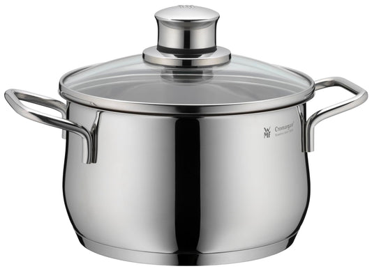 WMF Diadem Plus cooking pot induction 16 cm - 2 l large meat pot made of Cromargan stainless steel with glass lid, high edge, dishwasher safe, durable and uncoated for healthy, delicious meals - 0734176040
