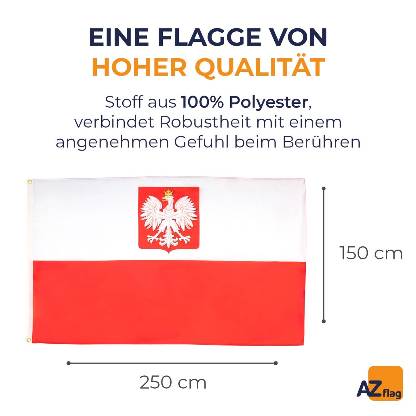 AZ FLAG - Poland Flag with Eagle - 250x150 cm - Large Polish Flag 100% Polyester with Brass Eyelets - 300g - K_300