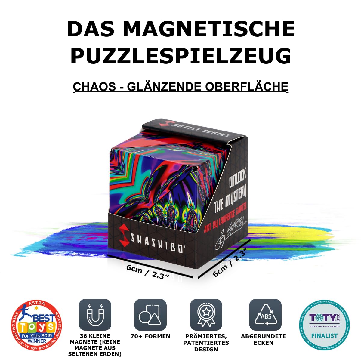 Shashibo Shape Changing Box - Award-winning, patented fidget cube with 36 rare earth magnets - transforms into over 100 shapes (chaos) - Chaos