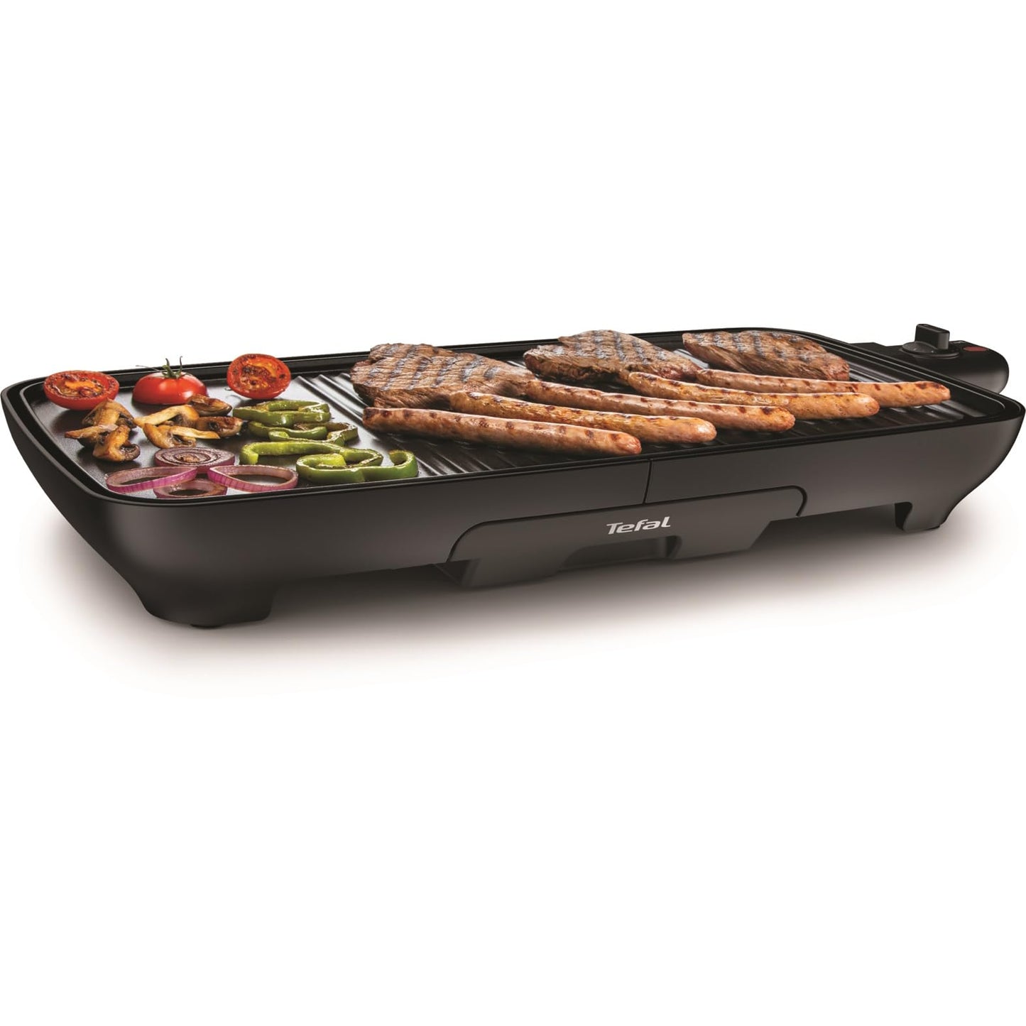 Tefal table grill Malaga, electric grill, adjustable thermostat, non-stick coated grill plate, 2/3 grill, 1/3 Teppanyaki, removable cable, plate and drip tray dishwasher safe, 2000W, TG3918 - TG39182