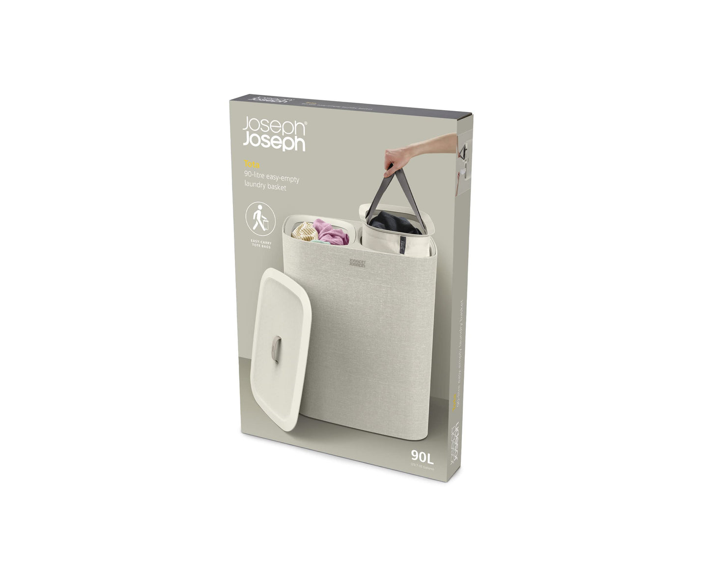 Joseph Joseph Tota 90 Liter Laundry Sorting Basket with Lid, 2 Removable Laundry Bags with Handles, Ecru Beige - 50020