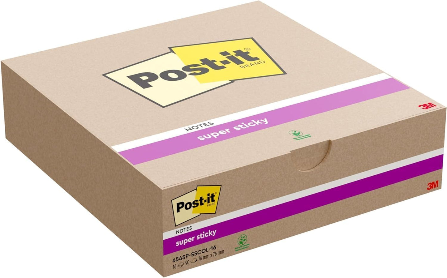Post-it Super Sticky Notes, 16 pads (1440 sheets), 76mm x 76mm - 654SP-SSCOL-16