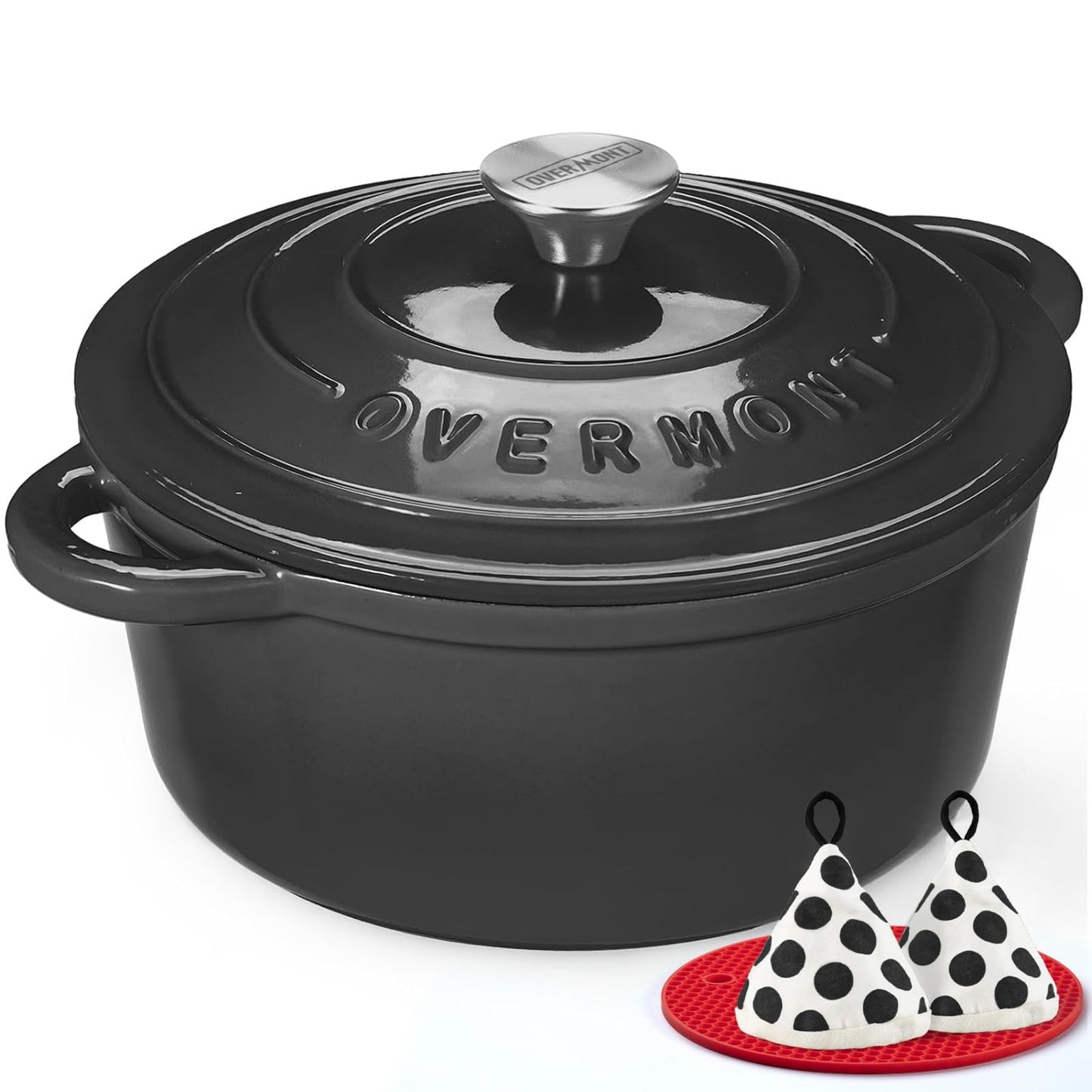 Overmont roasting pan enamel cast iron pot - casserole 28cm oven-safe - with lid and cookbook - for kitchen baking stewing roasting graphite gray - 28CM-Enamel-Graphite
