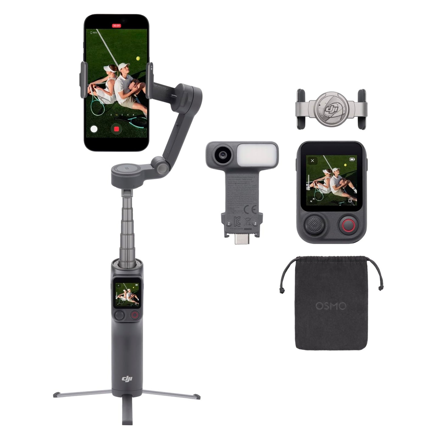 Osmo Mobile 8P gimbal stabilizer for iPhone & Android, tracking module, remote control, native tracking, extension rod & tripod integrated, 10h battery, 3-axis stabilization, smartphone gimbal - 6937224141759