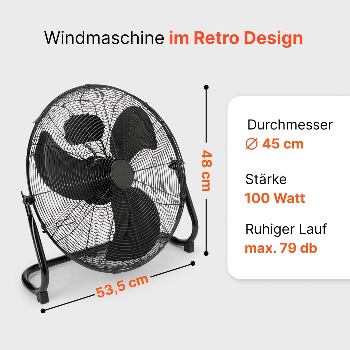 ProfiCare® XL wind machine with 45 cm Ø | Fan adjustable angle | Floor fan 3 levels | Quiet metal fan | Air cooler | Standing fan | Space cooler | PC-VL 3066 WM black - 330661