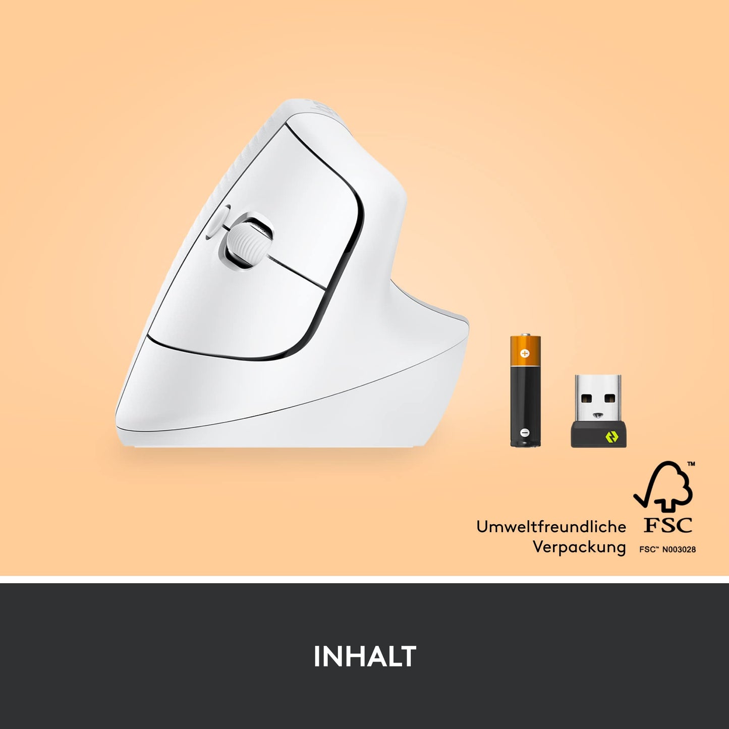 Logitech Lift Vertical Ergonomic Mouse, Wireless, Bluetooth or Logi Bolt USB Receiver, Quiet Clicks, 4 Buttons, Compatible with Windows/macOS/iPadOS, Laptop, PC - White - 910-006475