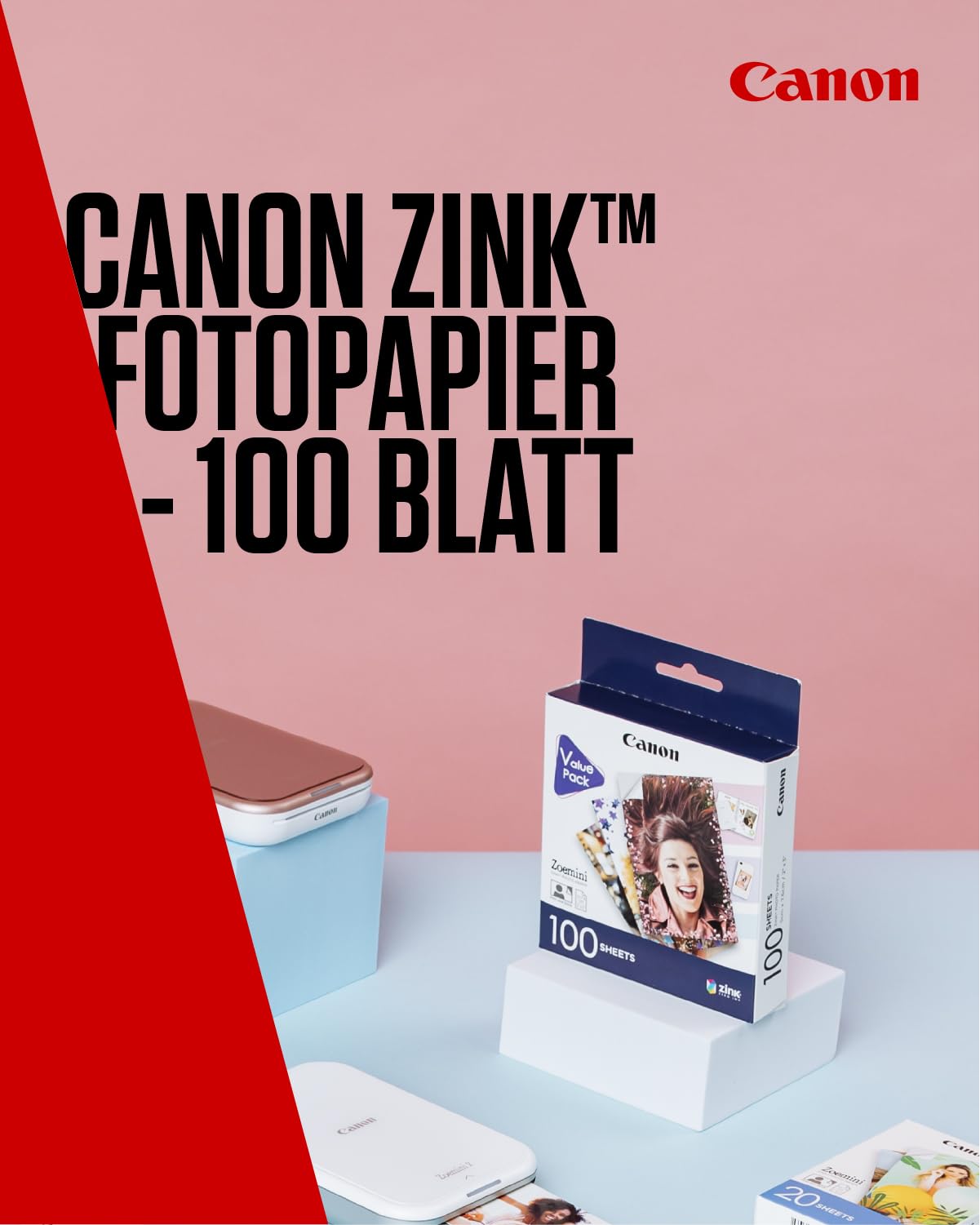 Canon Zink™ Photo Paper - Self-Adhesive 2x3" Photo Paper (100 Sheets) - Print cell phone photos for personalized stickers - 6135C003