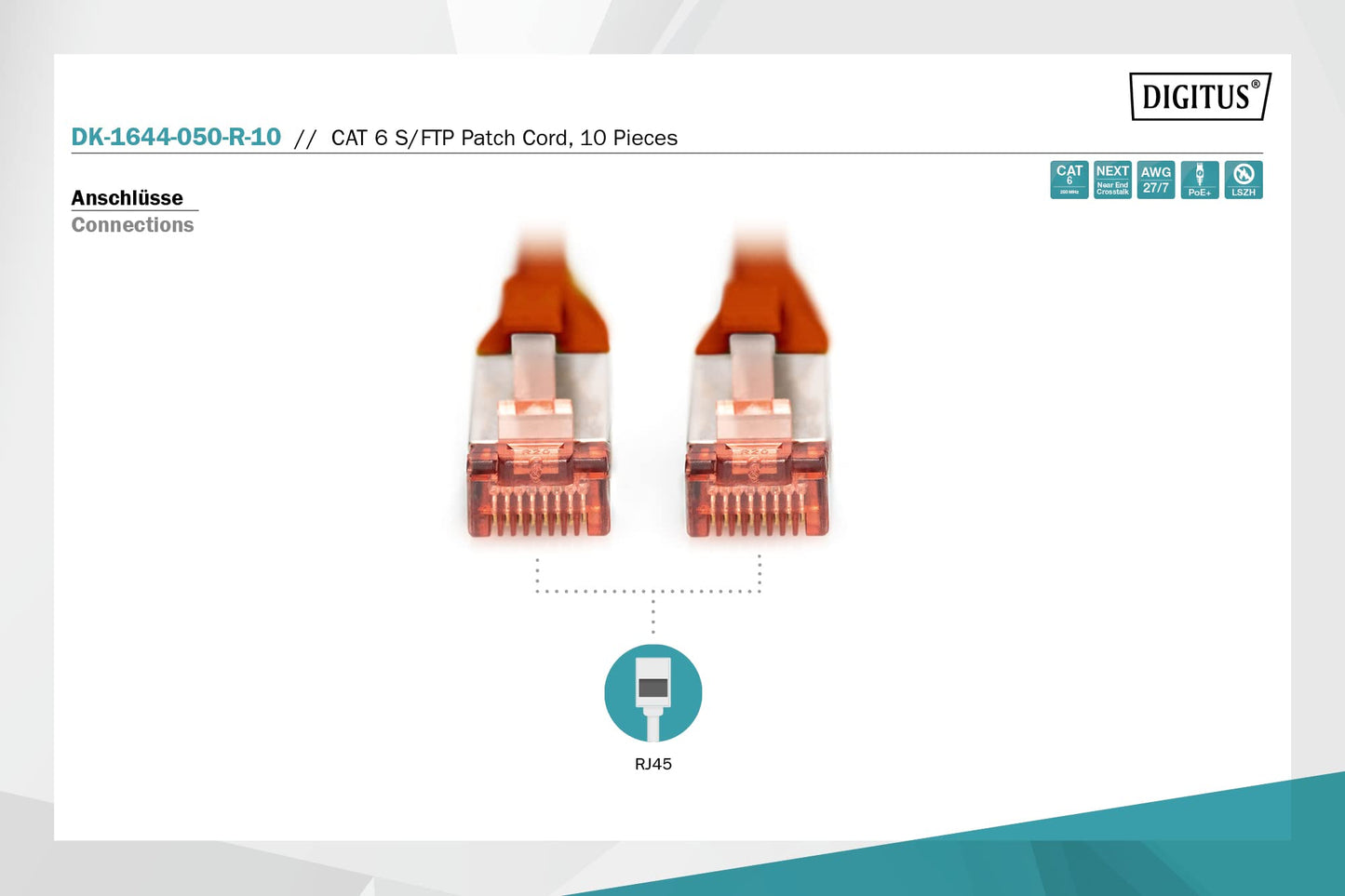 DIGITUS LAN cable Cat 6 – 5 m – 10 pieces – S/FTP shielded – red - DK-1644-050-R-10