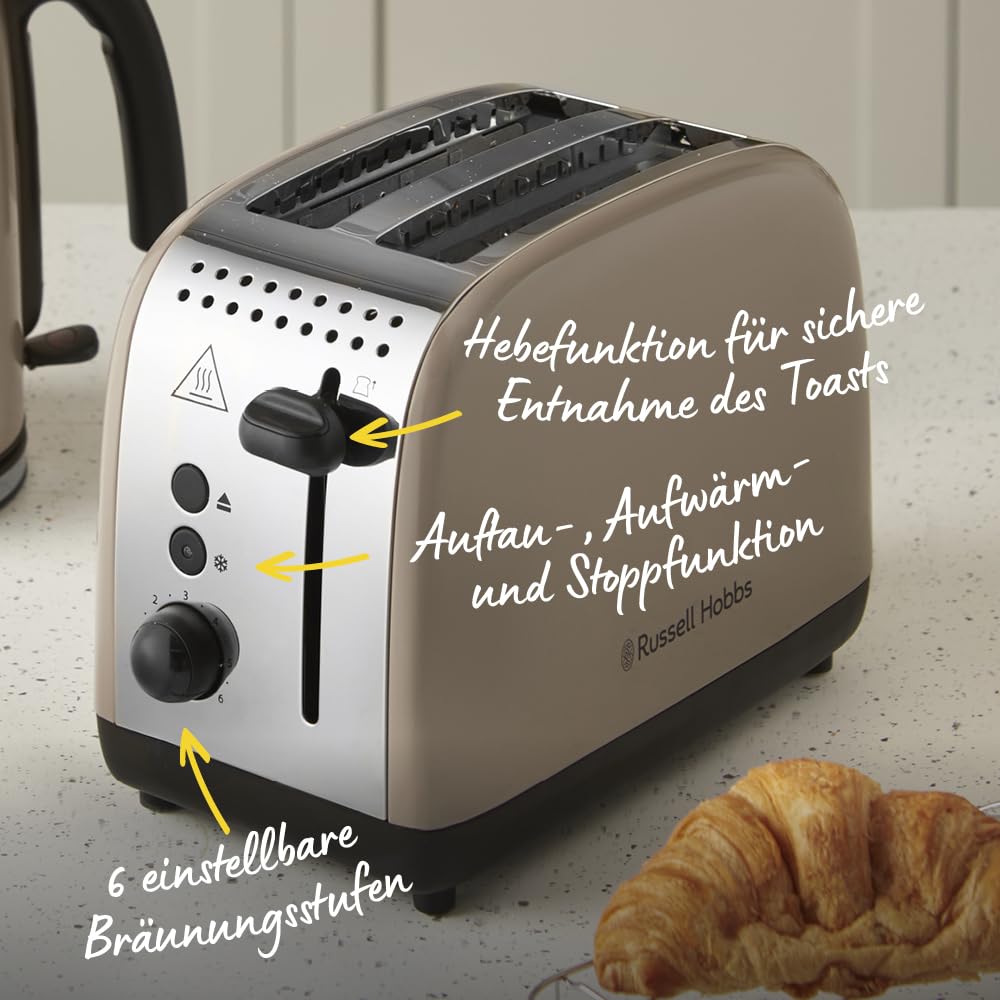Russell Hobbs Toaster Colours Plus, Mokka, 2-Slice, Stainless Steel, 1100W - 26931-56