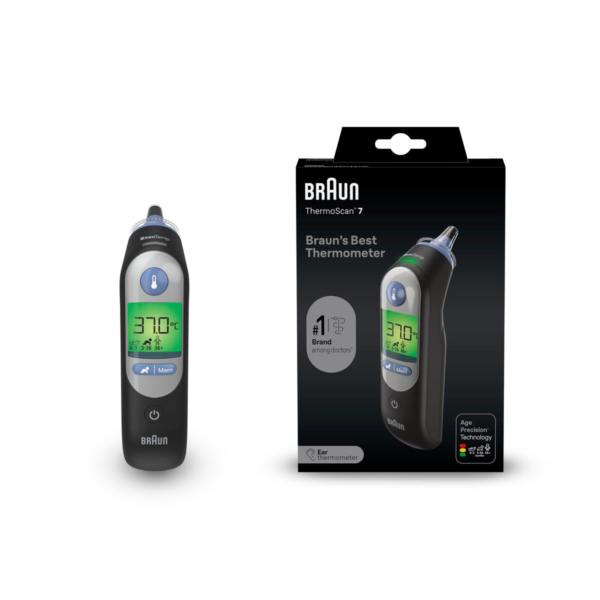 Braun ThermoScan 7 Ear Thermometer | Age Precision Technology | Color-Coded Digital Display | Baby and Toddler Friendly | The #1 Brand Among Doctors(1) - IRT6520BWE