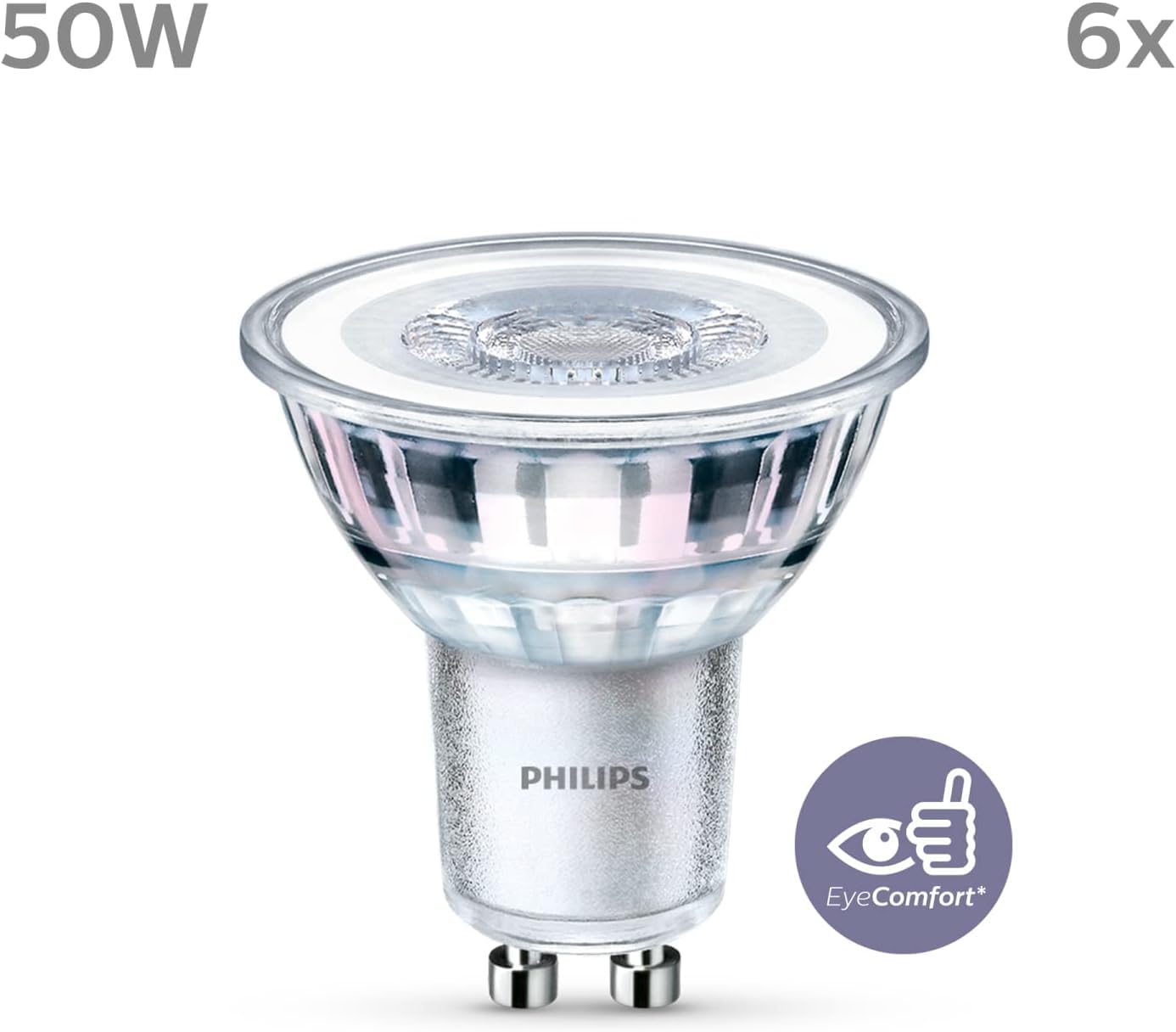 Philips LED Classic GU10 lamps pack of 6 (50 W), reflector LED spots with cold white light, energy-saving lamps with a long useful life, not dimmable - 929001218298