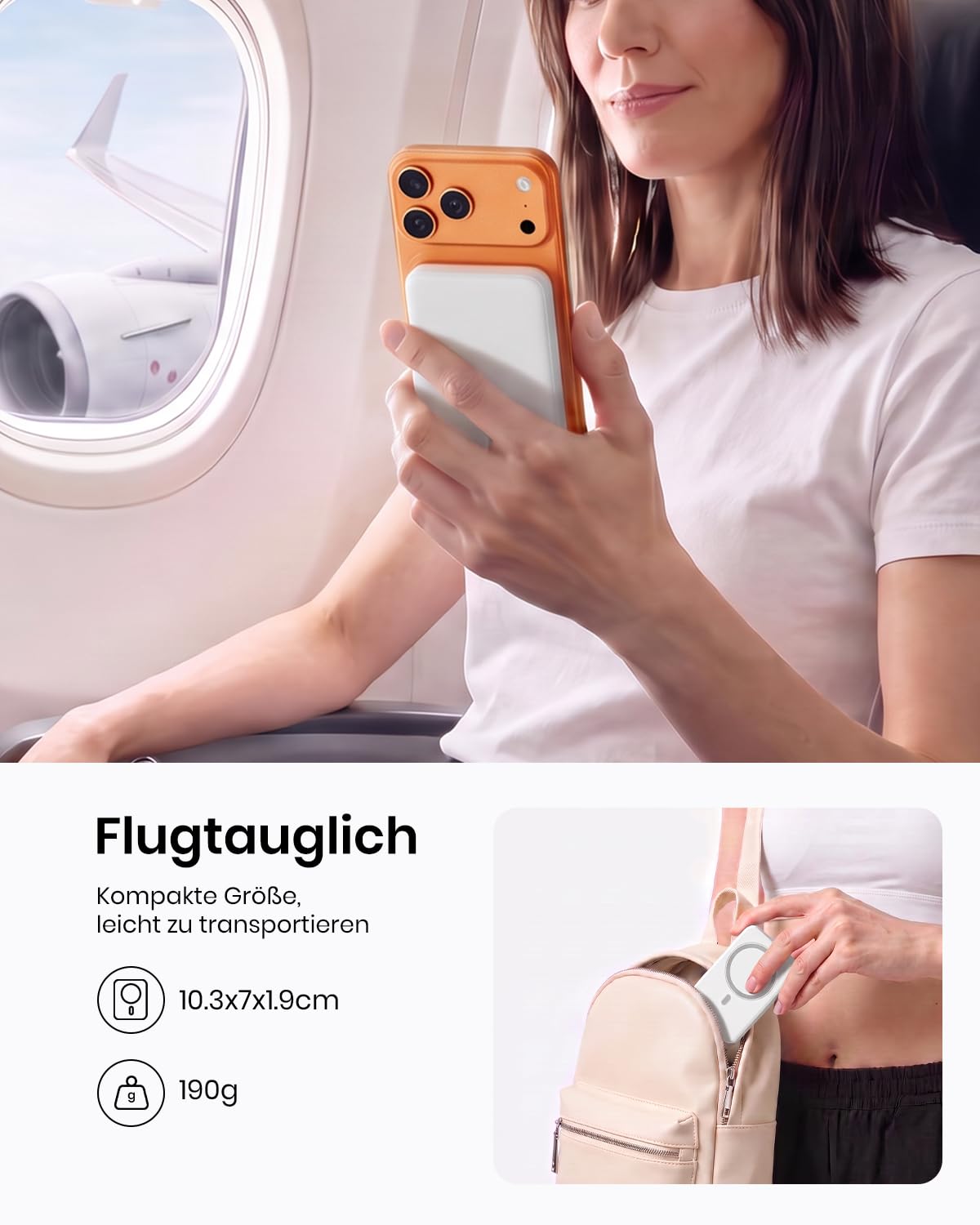 Magnetic Power Bank 10000mAh for iPhone, A ADDTOP Wireless Power Bank - C19PW