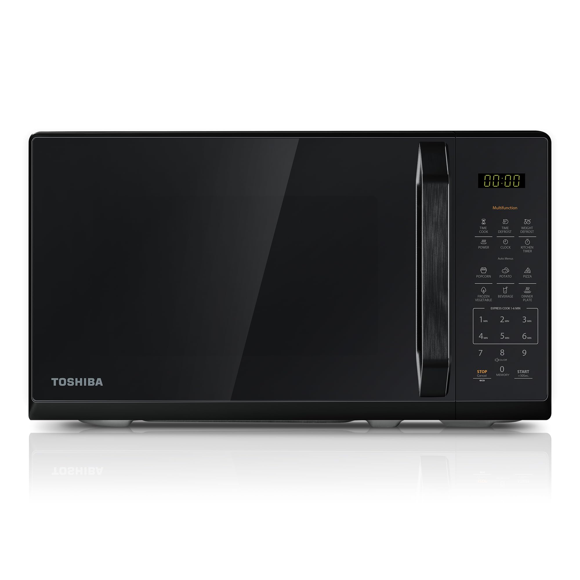 TOSHIBA Multifunctional microwave in mirror black | 20 liters | 800W | Digital solo small microwave with 11 power levels | 6 automatic programs | Express cooking function | Defrosting | MW3-EM20PE (BM) - MW3-EM20PE(BM)