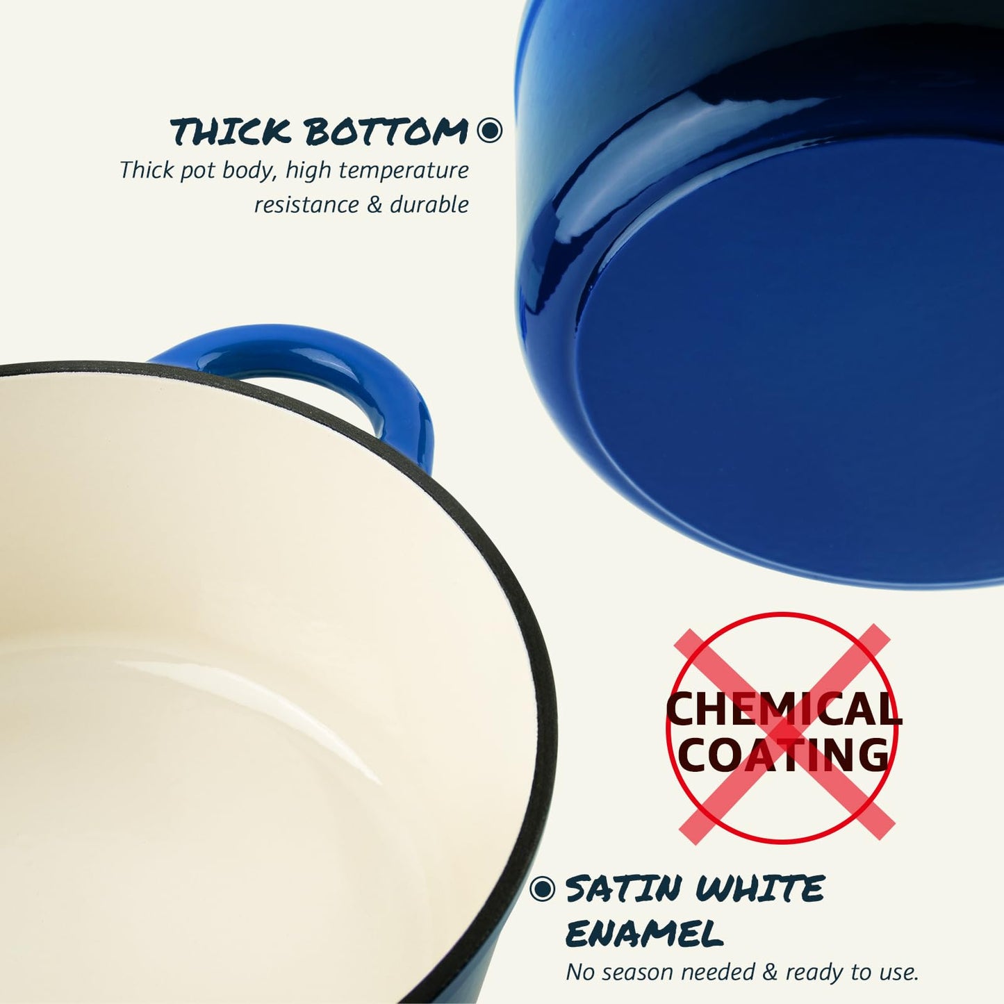 Overmont roasting pan enamel cast iron pot - casserole dish 24cm oven-safe - with lid and cookbook - for kitchen baking stewing roasting blue - Enamelled