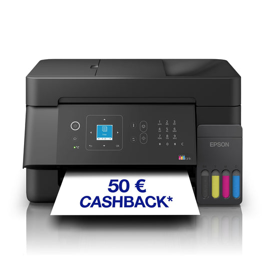 Epson EcoTank ET-4900 | Wi-Fi and Ethernet | A4 | Print, Copy, Scan, Fax | LC display | Automatic document feeder for 30 pages | Compact | Contains ink for up to 3 years