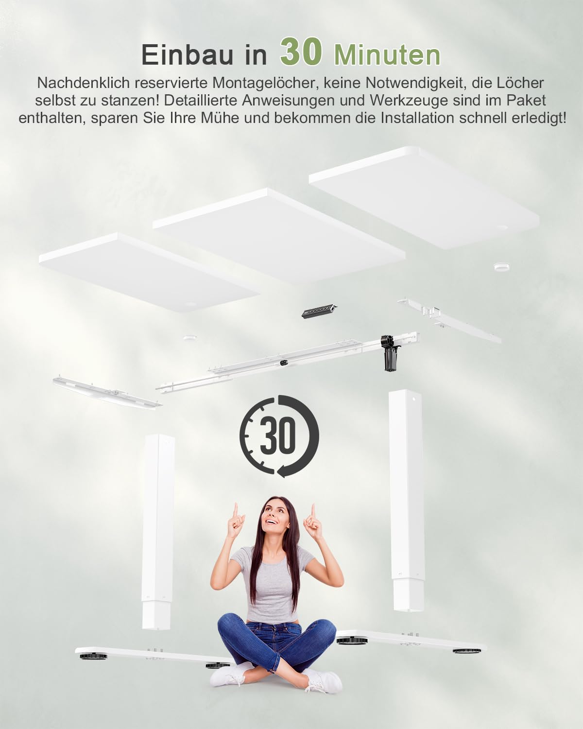 JUMMICO Birou reglabil pe înălțime cu port de încărcare USB, birou electric reglabil pe înălțime 140 x 60 cm, masă stand-sit, birou standing, masă reglabilă pentru computer, birou standing, alb - 0403