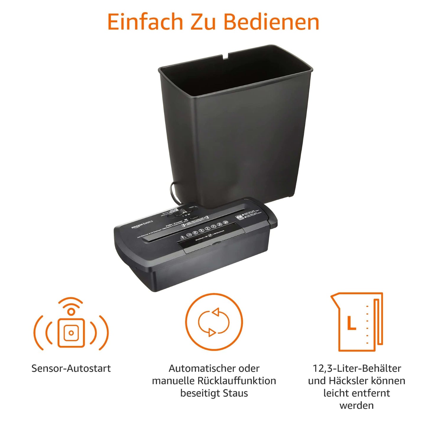 Amazon Basics Strip Cut Paper Shredder, 7-8 Sheets, for A4 Documents and Credit Cards, 12L Bin, Black - PBH-55473