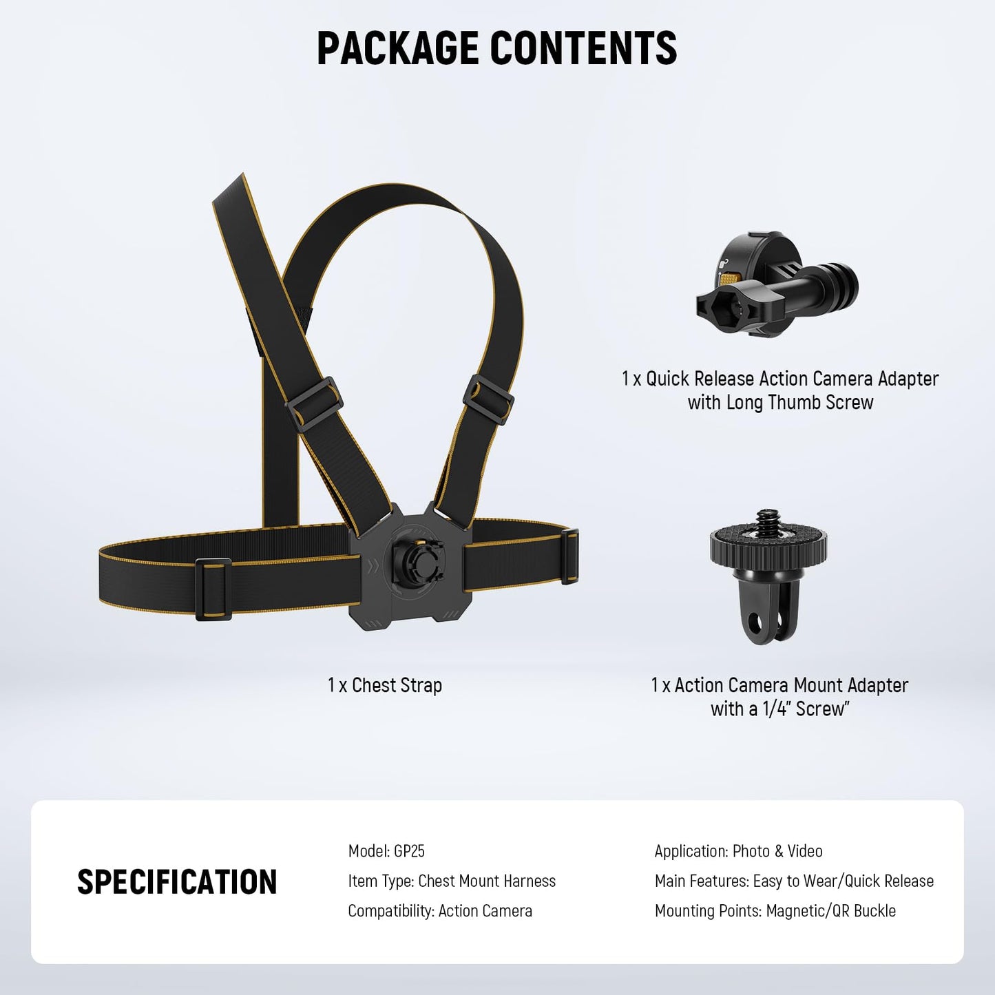 NEEWER Chest Strap Mount for Action Camera, Adjustable Hands-Free Chest Strap, Compatible with GoPro Hero DJI Osmo Insta360, Quick Release Action Cam Chest Mount for PO Video Vlog, GP25 - 10104350
