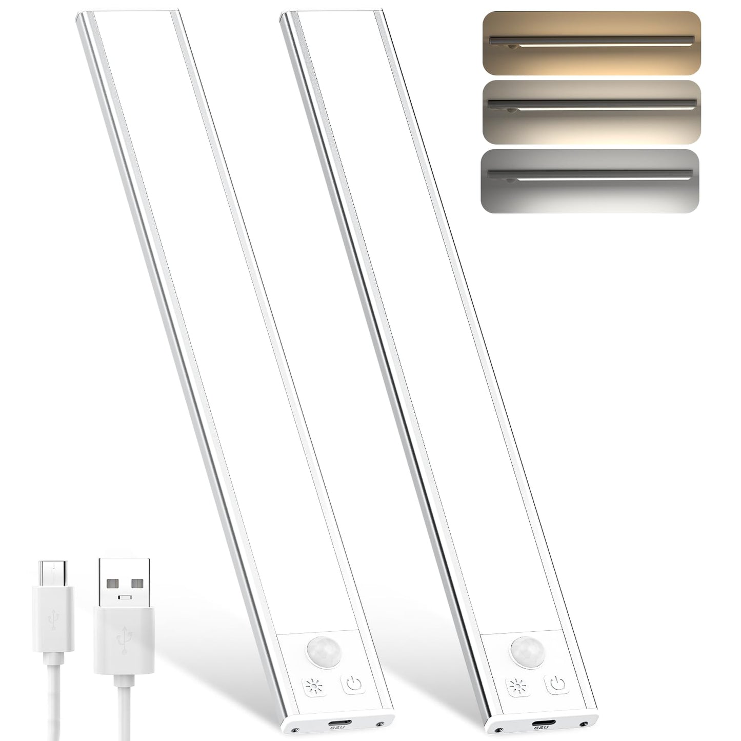 OUILA Under-Unit Light Kitchen LED 31CM Cabinet Lighting with Motion Sensor 3 Color Modes Dimmable Cabinet Light LED USB-C Rechargeable Light Strip for Kitchen Wardrobe Stairs Cupboard Pack of 2 - GLS-C016