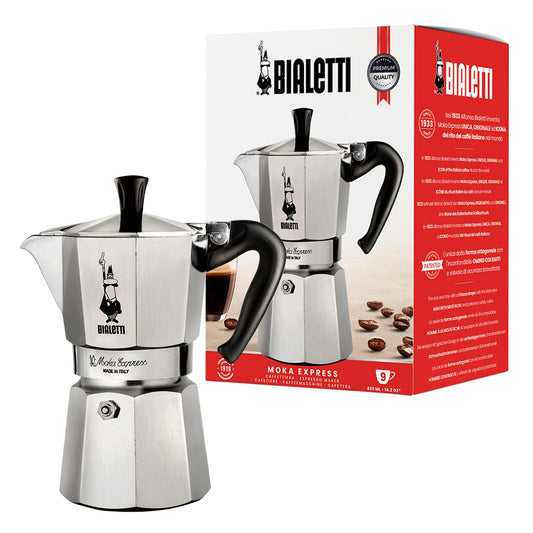 Bialetti Moka Express Aluminum Coffee Maker 9 Cup 420ml Silver - 6801