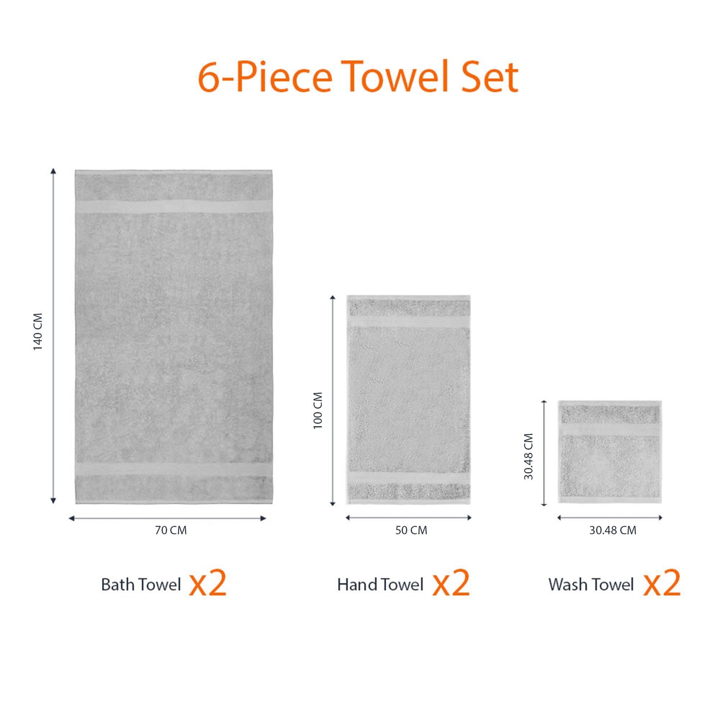 Amazon Basics Towel Set 6 Pieces 100% Cotton Fade Resistant Soft 2 Bath Towels + 2 Hand Towels + 2 Wash Cloths Gray - ABFR-6P-GY