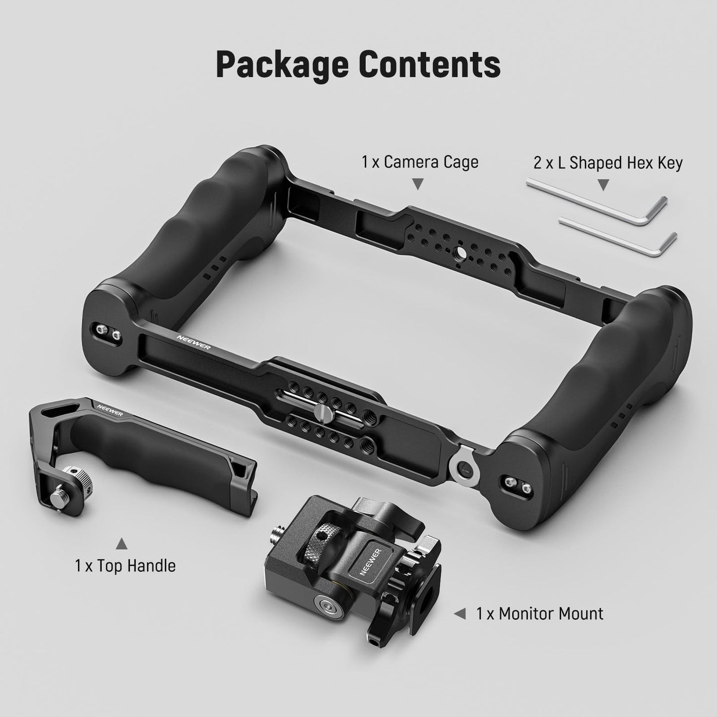 NEEWER Universal Camera Cage with Top Handle, Accessories Monitor Mount, Arca Type Camera Gimbal Stabilizer Video Rig, Two Handles and 3/8 Compatible with SmallRig CA016T+MA006