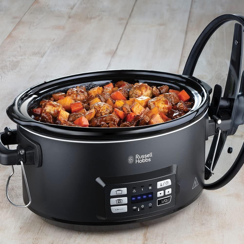 Russell Hobbs 3-in-1 Multi Cooker [Slow Cooker, Sous Vide, Roaster + Core Temperature Sensor] features a heavy 6.5L ceramic cooking pot for optimal temperature distribution (digital display/timer, temperature indicator) 25630-56.