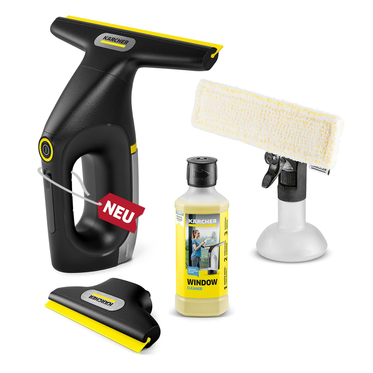 KÄRCHER Battery Window Vacuum WV 2 Universal Precision+ Black, battery life: 35 min., dirty water tank: 120 ml, 2 suction nozzles, spray bottle with microfiber cleaning cloth, 20 ml window cleaner, USB-C port. - 1.633-676.0