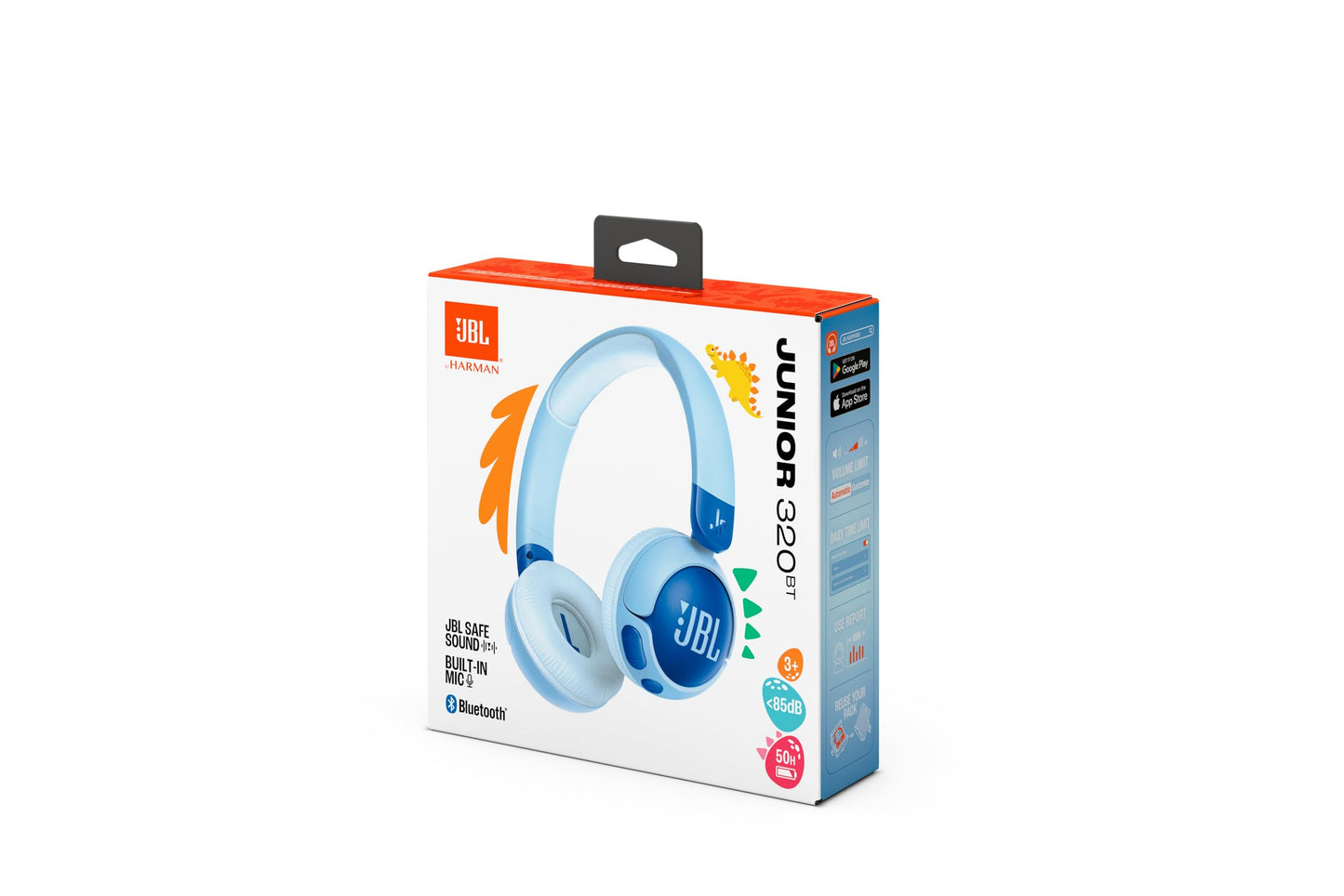 JBL Junior 320 BT, wireless on-ear Bluetooth headphones with built-in microphone for children, 50 h playback, JBL Safe Sound, low volume, easy to use and sticker set, blue - JBLJR320BTBLU