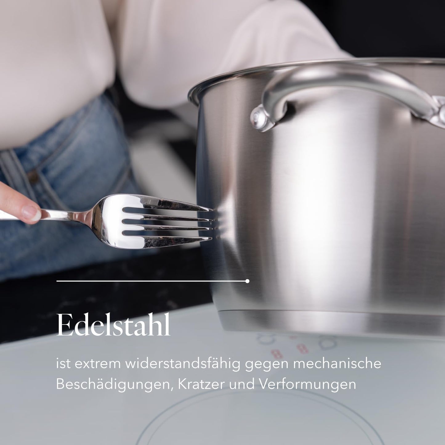 Florina Henry 24 cm 5.5 L stainless steel pot with glass lid | For induction, gas, electric, ceramic | Measuring scale inside | Dishwasher safe | Heat-resistant lid | Durable & robust - 5G8945