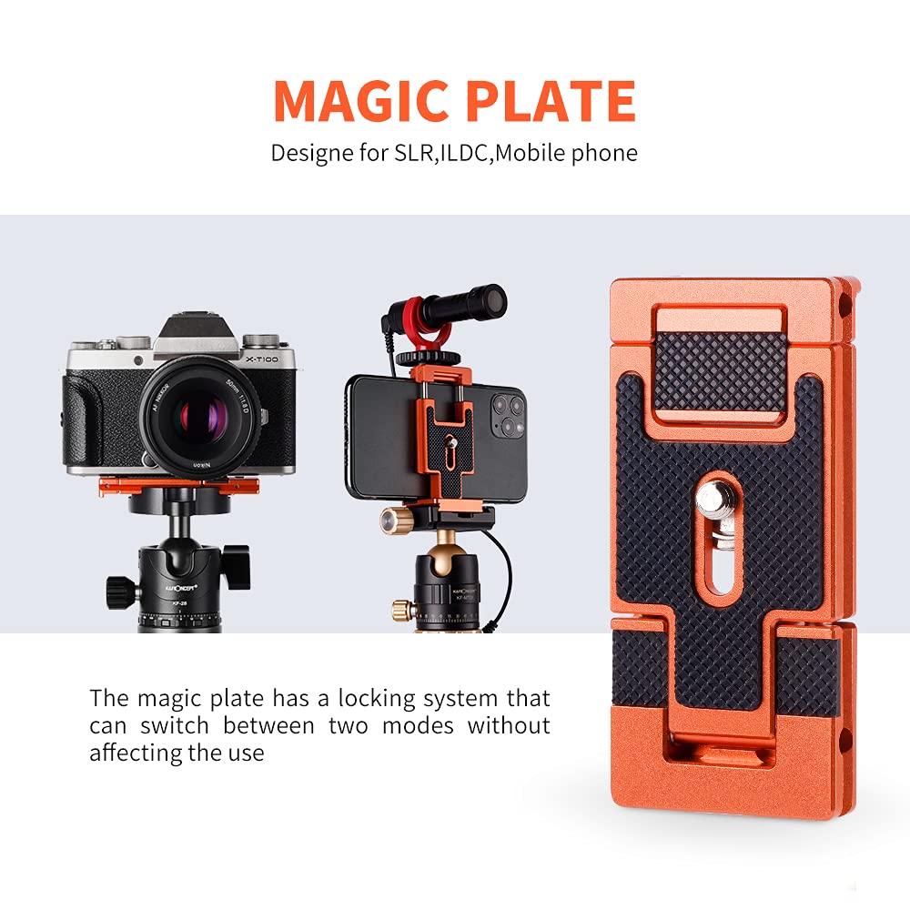 K&F Concept CA02 Aluminum Multi Quick Release Plate, 2 in 1 Professional Camera Quick Release Plate, for Tripod, Camera, Cell Phone, Orange