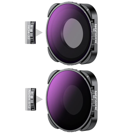 NEEWER Variable ND4-32 and ND64-512 filter set, pack of 2, 2-5 and 6-9 stops gray filter accessories, optical HD glass slim frame, compatible with GoPro Hero 9 10 11 12 Go Pro 13 Black, no X pattern - 10105800