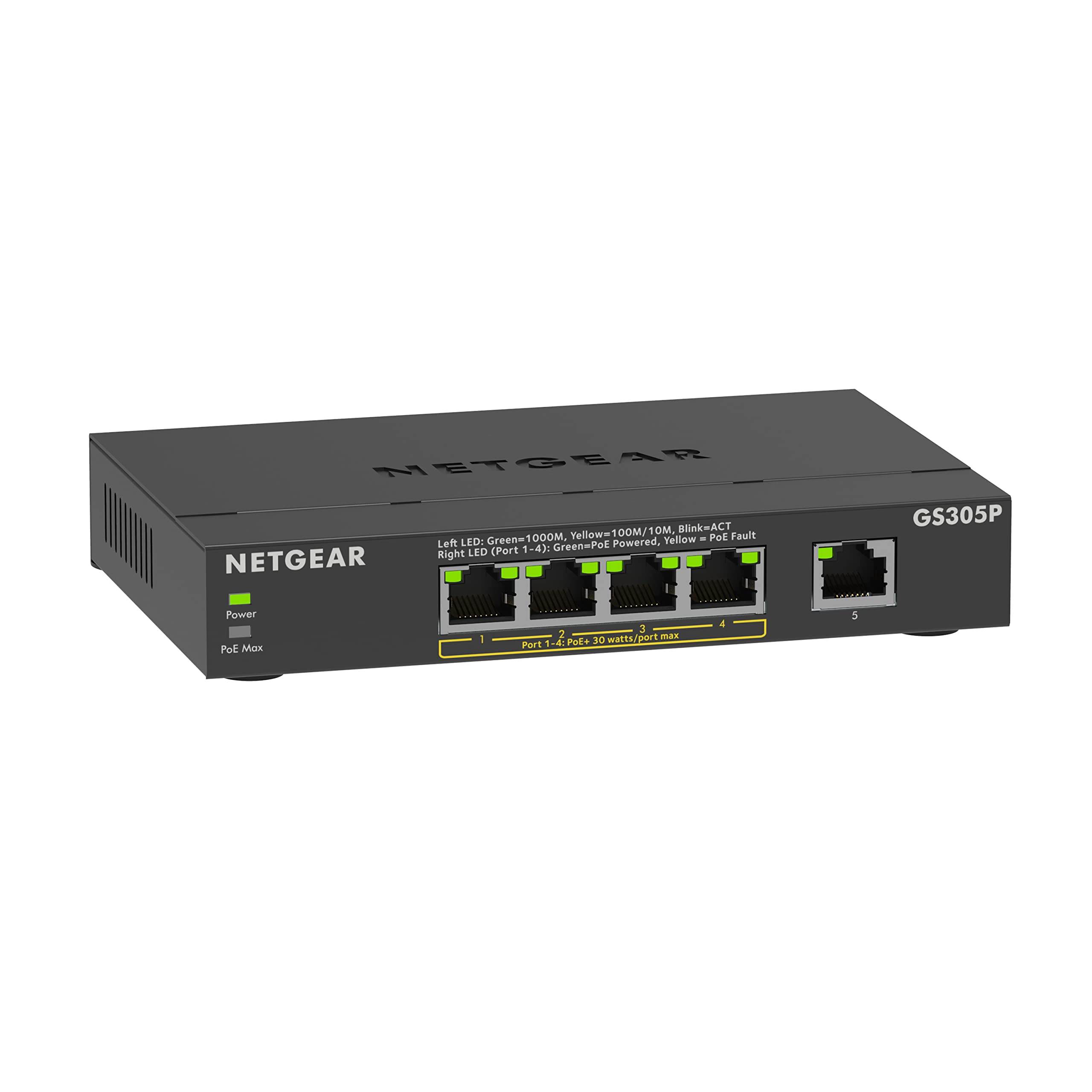 NETGEAR PoE Switch 5 Port Gigabit Ethernet LAN Switch PoE+ with - GS305P-300EUS