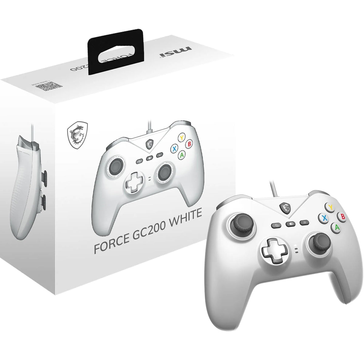 MSI Force GC200 White Controller pentru jocuri pe PC cu fir – Trigger cu efect Hall, stick-uri analogice avansate, motoare de vibrație duble, USB 3.0 – cu fir - S10-04G0120-EC4
