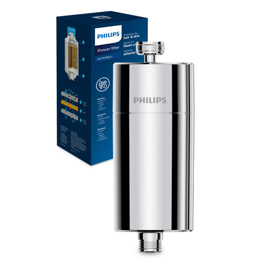 Philips Water Inline Shower Filter with 1 Replacement Cartridge - 50,000L Capacity, Reduces Chlorine by up to 99%, Fits All Standard Hoses and Fittings, Chrome - AWP1775CH/10