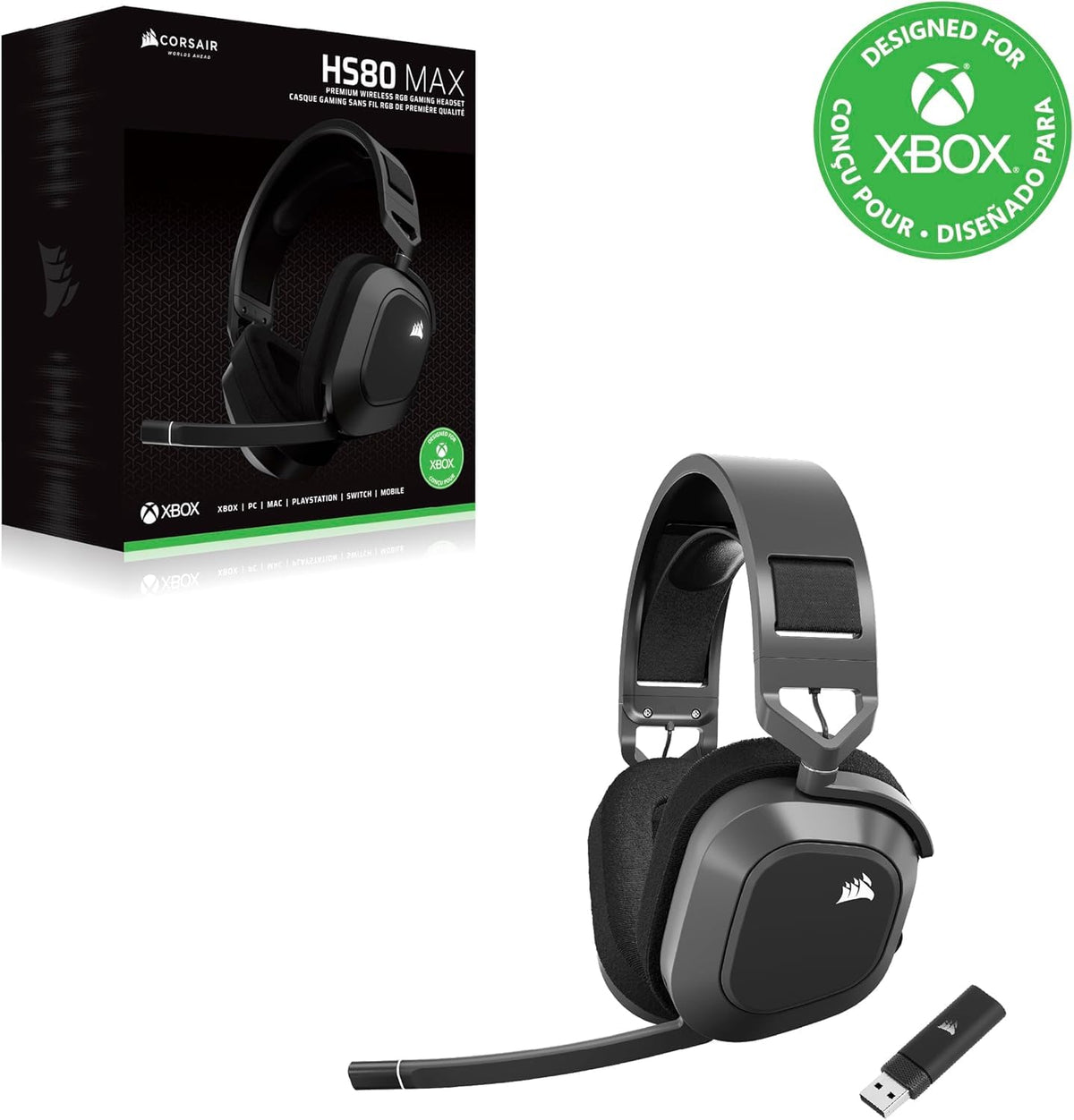 Corsair HS80 MAX Wireless Xbox-Gaming-Headset cu Bluetooth – Gri metalic - CA-9011387-WW