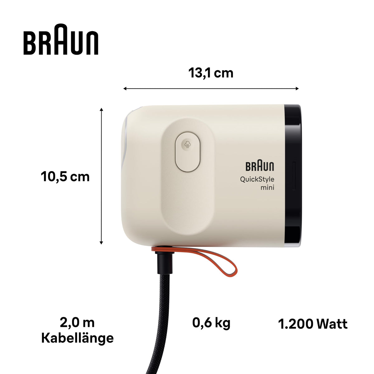 Braun QuickStyle mini - Fier de călcat cu aburi, până la 20 g/min putere de aburi, Bej - GS1011BG