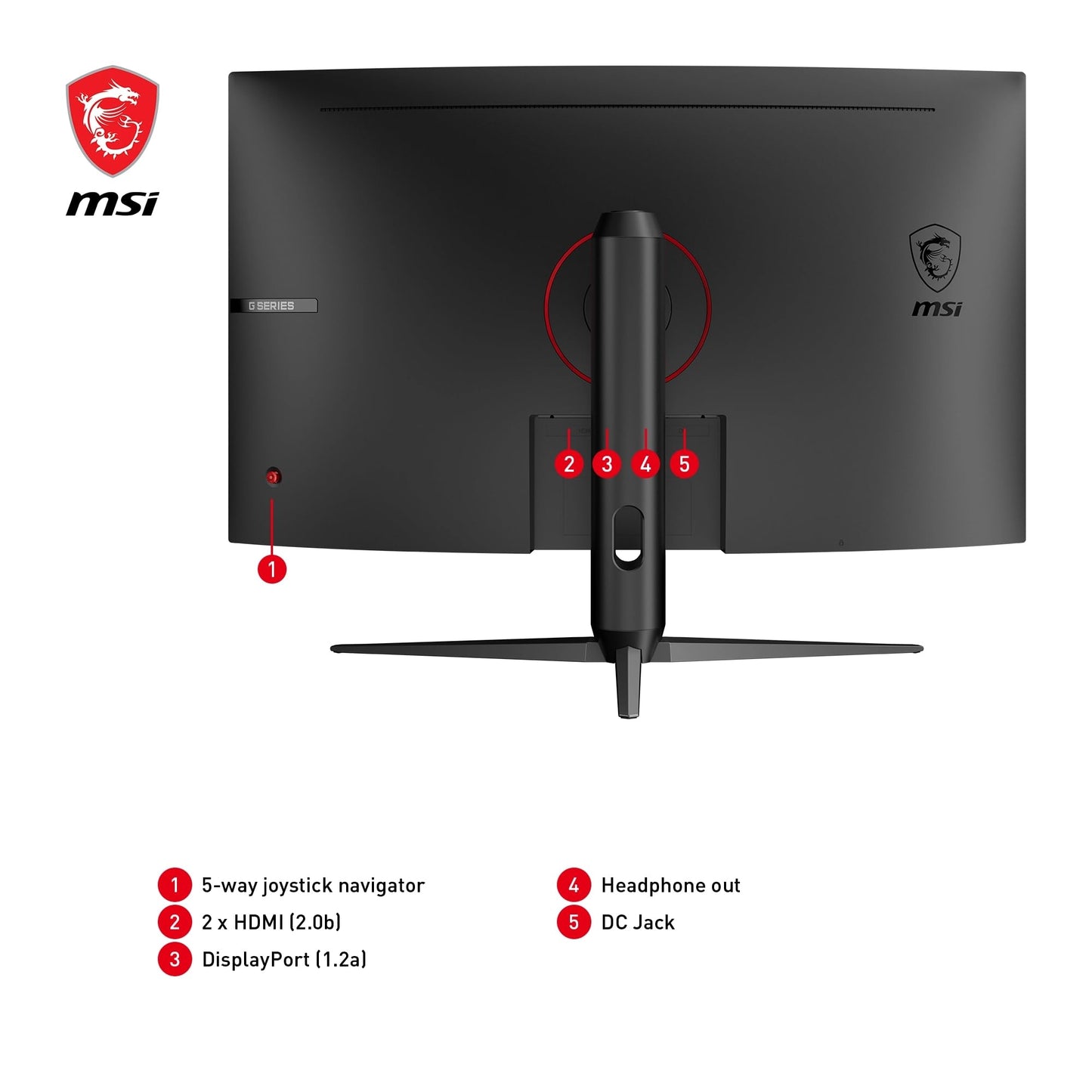 MSI G32CQ5P 31.5 inch (80cm) WQHD Curved Gaming Monitor - 1500R 2560 x 1440 VA panel, 170Hz / 1ms, Adaptive Sync, 3-way adjustable stand - DP 1.2a, HDMI 2.0b CEC - 9S6-3DB44H-027