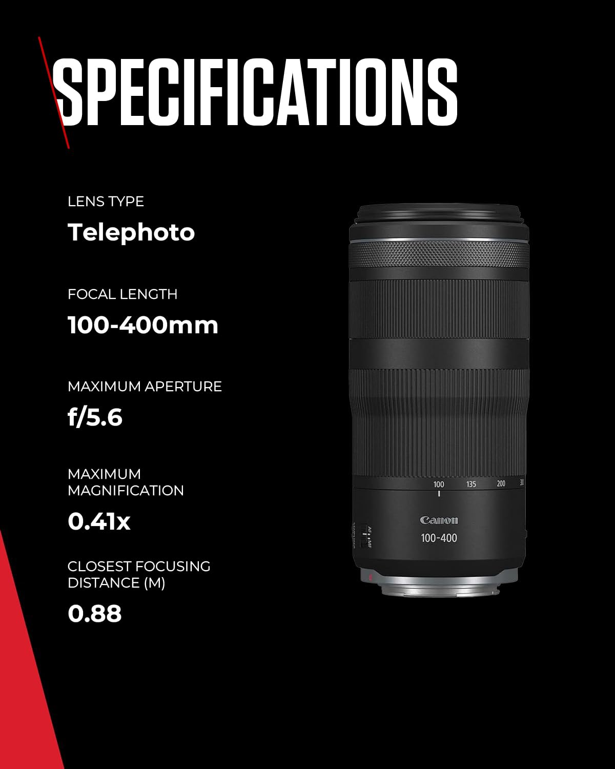 Canon RF Lens 100-400mm F5.6-8 IS USM – Tele-Zoom with 5.5-stop Image Stabilizer for Sports & Nature | Compatible with EOS R System - 5050C005