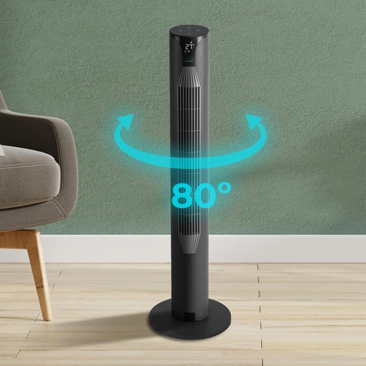 Cecotec tower fans EnergySilence 8150 Skyline, 1 height 42", 55W, remote control, LED screen, 3 speeds, 80º oscillation, black - 08202