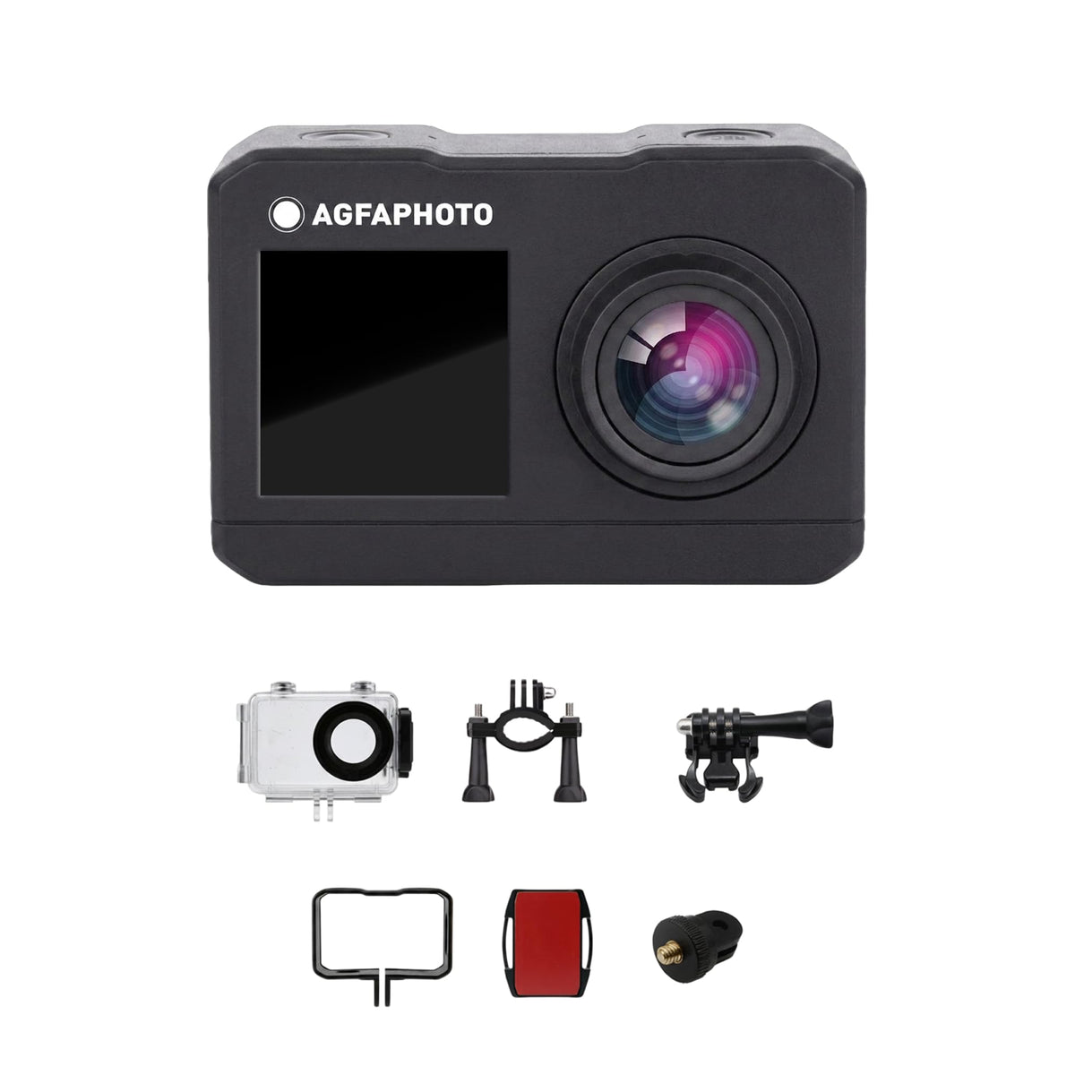AgfaPhoto - Cameră sport - AC7000 - True 2.7K 30FPS, Ecran tactil dublu, Unghi larg de 120°, Carcasă rezistentă la apă până la 30m - WiFi - 10 accesorii incluse