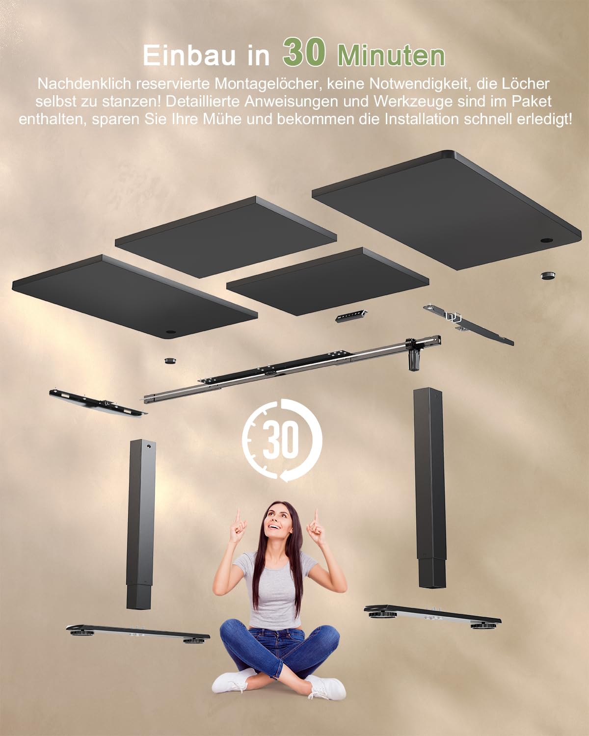 JUMMICO Height-adjustable desk with USB charging port, desk height-adjustable electric 180 x 80 cm, stand-sit table, standing desk, adjustable computer table, standing desk, black - 0403