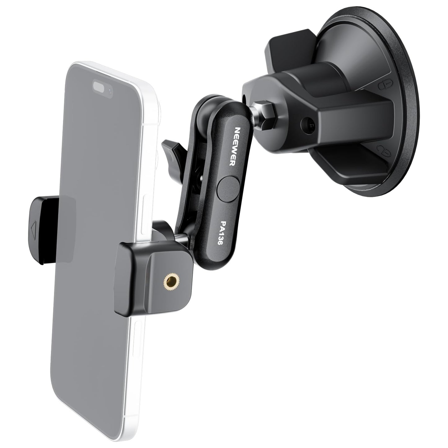NEEWER Car Phone Holder, 360° Rotating Vacuum Suction Cup Metal Phone Holder with Magic Arm, Compatible with iPhone Samsung, for UTV Windshield, Skylight, Glass, Navigation, Video, PA136