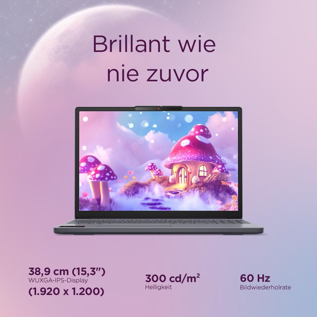 Lenovo IdeaPad Slim 3 Laptop | 15.3" WUXGA Display | AMD Ryzen 5 150 | 512GB SSD | 16GB RAM | AMD Radeon Graphics | QWERTZ | Windows 11 | Luna Gray | 3 Months Premium Care - 83K700H4GE