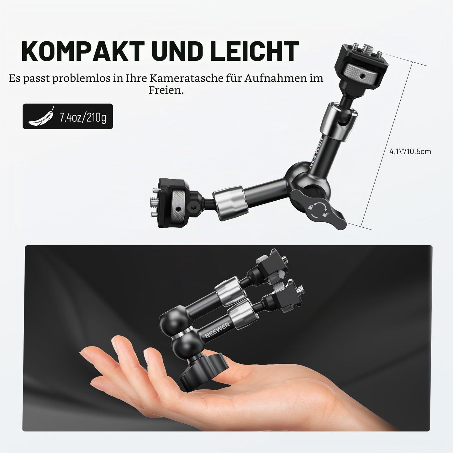 NEEWER 7" joint magic arm, 360° ball heads positioning pins for camera monitor mount with 1/4" screws for DSLR action camera monitor video light compatible with SmallRig Cage Rig ST07