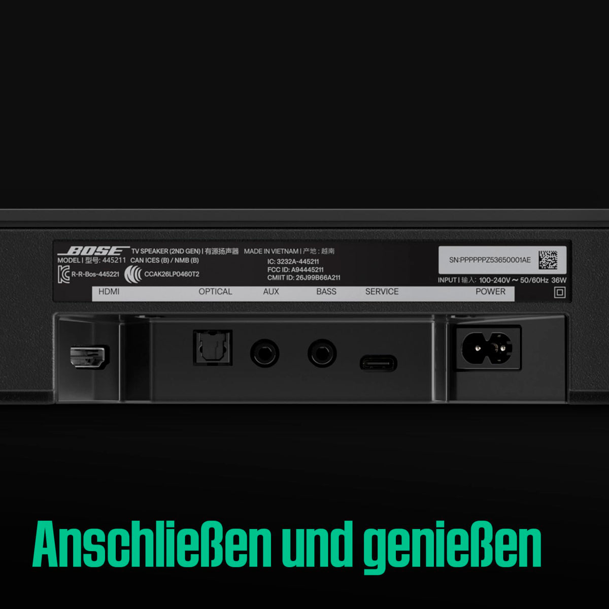 Bose TV Speaker (2nd Gen.) – Compact soundbar with Bluetooth and HDMI-ARC connection, clear dialogues, Dolby Atmos, deep bass, easy setup thanks to the included remote control, black - 901067-2100